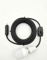 Araç çakmak girişli 30W 12V Led Ampul,lü E27 Duylu Anahtarlı Araç,Karavan,Kamp Seyyar Lamba 12/16A 2 X1,5mm TTR Bakır 10 Mt-Siyah