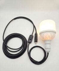 Araç çakmak girişli 30W 12V Led Ampul,lü E27 Duylu Anahtarlı Araç,Karavan,Kamp Seyyar Lamba 12/16A 2 X1,5mm TTR Bakır 5 Mt-Siyah