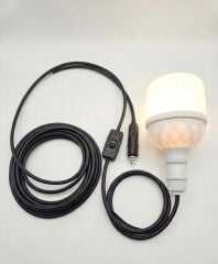Araç çakmak girişli 30W 12V Led Ampul,lü E27 Duylu Anahtarlı Araç,Karavan,Kamp Seyyar Lamba 12/16A 2 X1,5mm TTR Bakır 5 Mt-Siyah