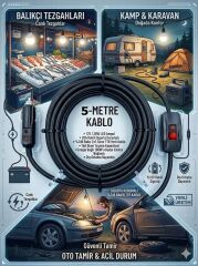 Araç çakmak girişli 30W 12V Led Ampul,lü E27 Duylu Anahtarlı Araç,Karavan,Kamp Seyyar Lamba 12/16A 2 X1,5mm TTR Bakır 5 Mt-Siyah