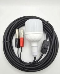 Aküden Bağlantılı Maşalı 30W 12V Led Ampul,lü E27 Duylu Anahtarlı Araç,Karavan,Kamp Seyyar Lamba 12/16A 2 X1,5mm TTR Bakır 5 Mt-Siyah