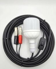 Aküden Bağlantılı Maşalı 30W 12V Led Ampul,lü E27 Duylu Anahtarlı Araç,Karavan,Kamp Seyyar Lamba 12/16A 2 X1,5mm TTR Bakır 5 Mt-Siyah