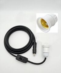 Araç Çakmaklık Grişli  E27 Duylu Anahtarlı Araç Seyyar Kablo Çakmaklık Fşli 12V/16A 2 X1,5mm TTR Bakır 5 Mt-Siyah