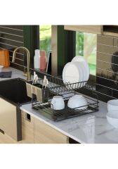 Geseus Home İki Katlı Tabaklık Bulaşıklık Krom Siyah KB005s