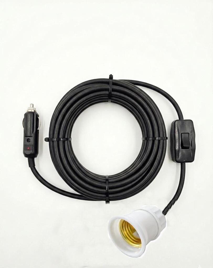 Araç Çakmaklık Grişli  E27 Duylu Anahtarlı Araç Seyyar Kablo Çakmaklık Fşli 12V/16A 2 X1,5mm TTR Bakır 10 Mt-Siyah