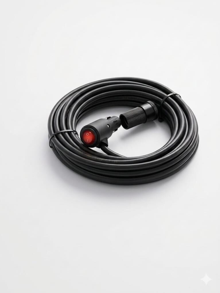 Araç Çakmaklık Uzatma Kablosu 12-24V On/Of Anahtarlı 16A Yüksek Güç Çeken Cihazlara Özel 2 X1,5mm TTR Bakır10Mt