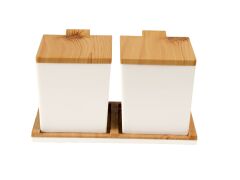 Moonstar Ahşap Bambu Görünümlü Kapaklı Plastik Baharat Seti-FVSET-14B