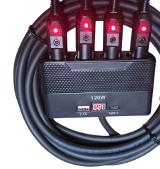 Aküden bağlantılı Uzatma Kablosu Çakmaklık Çoklayıcı LCD Ekranlı USB, Type-C çıkışlı 12 Volt 10 Amper 120 WAT 2 X1,5mm TTR Bakır 10 Mt-Siyah-YT-OT733-MŞ