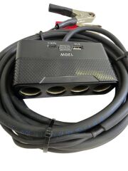 Aküden bağlantılı Uzatma Kablosu Çakmaklık Çoklayıcı LCD Ekranlı USB, Type-C çıkışlı 12 Volt 10 Amper 120 WAT 2 X1,5mm TTR Bakır 10 Mt-Siyah-YT-OT733-MŞ