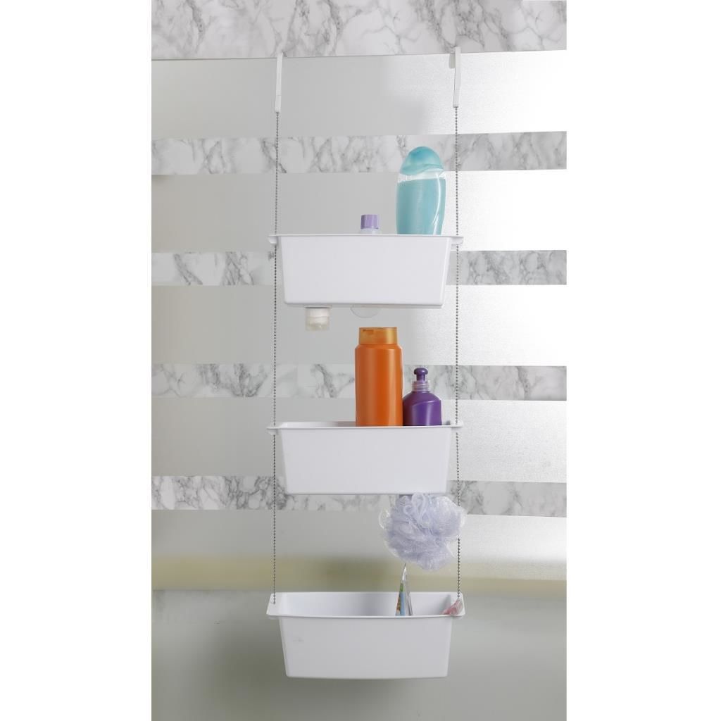 Primanova Üç Gözlü Duş Sepeti Beyaz Pratik Asılabilir Yapı N43