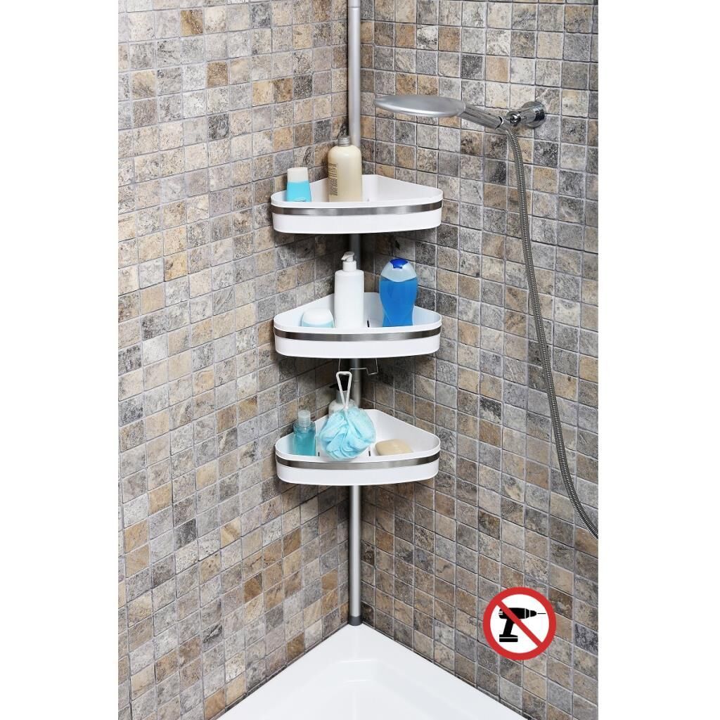 Primanova Yaylı Banyo Köşe Rafı Banyo Köşe Seti Fina N39 beyaz