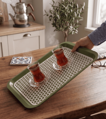 Kaydırmaz Tabanlı Servis Tepsi Sunum Tepsisi Orta Boy-1136-01 Bordo,Yeşil