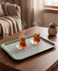 Kaydırmaz Tabanlı Servis Tepsi Sunum Tepsisi Orta Boy-1136-01 Bordo,Yeşil