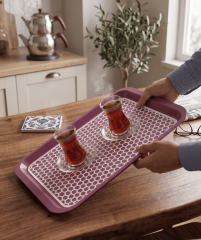 Kaydırmaz Tabanlı Servis Tepsi Sunum Tepsisi Orta Boy-1136-01 Bordo,Yeşil Bordo