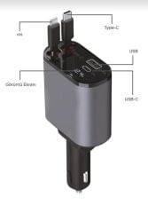 Araç İçi 120 Watt Hızlı Şarj Adaptörü Çakmaklık Adaptörü Iphone,Type-C Makaralı Şarj Kablolu-G16