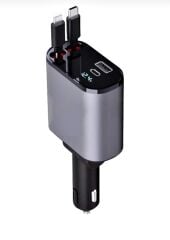 Araç İçi 120 Watt Hızlı Şarj Adaptörü Çakmaklık Adaptörü Iphone,Type-C Makaralı Şarj Kablolu-G16