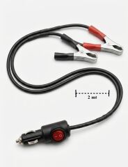 Aküden Bağlantılı Çift Yönlü Araç Çakmaklık Uzatma Kablosu Düğmeli Erkek Çakma Soketli 12-24 V/16A 2 X1,5mm TTR Bakır 2Mt-Siyah