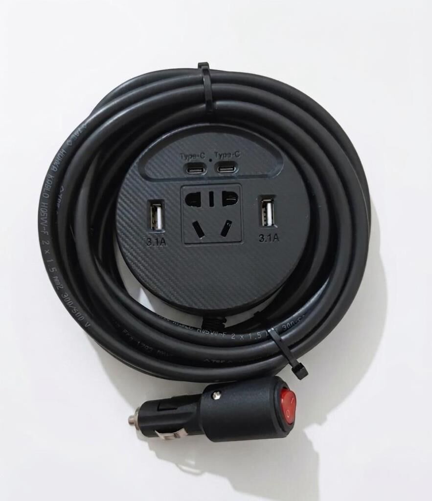 Araç Inverter 150W,2 USB,2 Type-C çıkışlı 12V/16 A /120W 2 X1,5mm TTR Bakır 5Mt-GG22