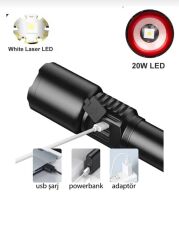 Projektör Fener Polis Feneri Powerbank 2000 Mah Batarya 30 Wat 2000 Lümen Zomlu Lcd Ekranlı Yüksek Işık Gücü-PR049