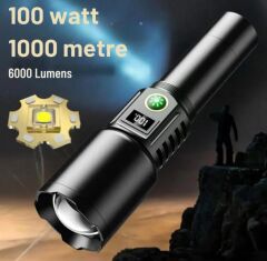 Projektör Fener Polis Feneri Powerbank 2000 Mah Batarya 30 Wat 2000 Lümen Zomlu Lcd Ekranlı Yüksek Işık Gücü-PR049