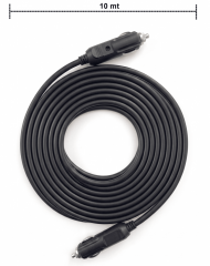 Araç Çakmaklık Uzatma Kablosu Erkek+Erkek 12-24 Volt 16 Amper 2 X1 mm TTR Bakır 10 Mt-Siyah