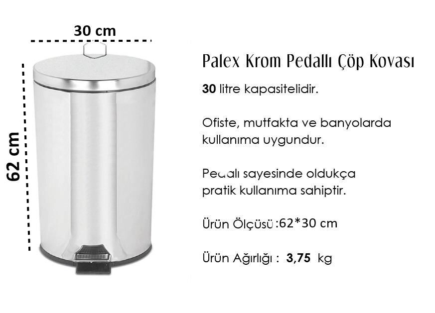 Palex Krom Pedallı Çöp Kovası 30 Litre