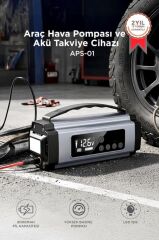 Taşınabilir Şarjlı Dijital Hava Kompresörü Hava Pompası Jump Starter Akü Takviyeli Marş Özellikli 8000 Mah Powerbank, Led lamba –APSS-01