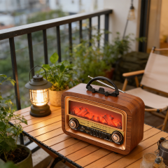 Nostajik Şömine Efektli Ahşap Şarjlı 3 Dalga Radyo Telefon Tutucu,Bluetooth,TF Kart-903