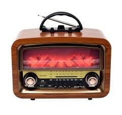 Nostajik Şömine Efektli Ahşap Şarjlı 3 Dalga Radyo Telefon Tutucu,Bluetooth,TF Kart-903