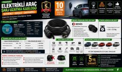 Elektrikli Araçlar ve Yüksek Güç Çeken Cihazlar İçin 3X2,5mm TTR Bakır Premium 10Mt Uzatma Kablosu IP44 Onaylı-