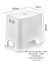 Geseus Banyo Taburesi Çok Amaçlı Tabure Kaymaz Ayakalı Max-140kg Taşıma Kapasitesi-Beyaz-5171-04
