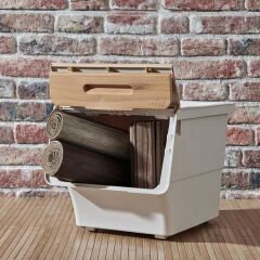Motek Patateslik Soğanlık Tekerlekli Organızer Eşya Ve Erzak Kutusu 3x33 Lt-Mt05 Bambu+Krem