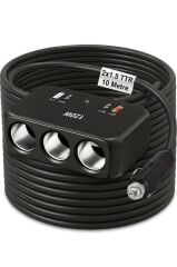 Araç Çakmak Uzatma Kablosu Çakmaklık Çoklayıcı USB,Type-C çıkışlı Hızlı Şarj 12-24V/10A/120W 2 X1,5mm TTR Bakır 10Mt