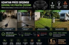 Elektrikli Araçlar ve Yüksek Güç Çeken Cihazlar İçin 3X2,5mm TTR Bakır Premium 5Mt Uzatma Kablosu IP44 Onaylı-