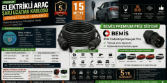 Elektrikli Araçlar ve Yüksek Güç Çeken Cihazlar İçin 3X2,5mm TTR Bakır Premium 15Mt Uzatma Kablosu IP44 Onaylı-