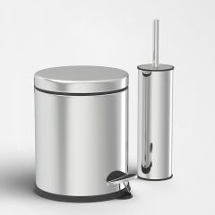 5 Litre Çöp Kovası ve Tuvalet Fırçası Krom İkili Set