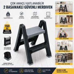Çok Amaçlı Katlanabilir İkii Basamaklı  Merdiven Güvenli Basamak 150kg Taşıma Kapasitesi
