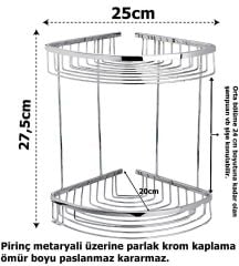 Geseus Pirinç Banyo Köşelik Şampuanlık Duş Rafı Ömür Boyu Paslanmaz İki Katlı-NKS