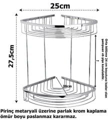 Geseus Pirinç Banyo Köşelik Şampuanlık Duş Rafı Ömür Boyu Paslanmaz İki Katlı-NKS