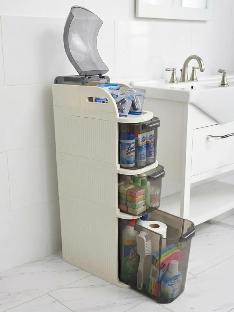 Geseus XL Pro Slim Tekerlekli Çok Amaçlı Banyo Ve Mutfak Dolabı Şeffaf Çekmeceli Dar Alan Düzenleyici Organizer