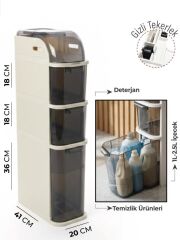 Geseus XL Pro Slim Tekerlekli Çok Amaçlı Banyo Ve Mutfak Dolabı Şeffaf Çekmeceli Dar Alan Düzenleyici Organizer