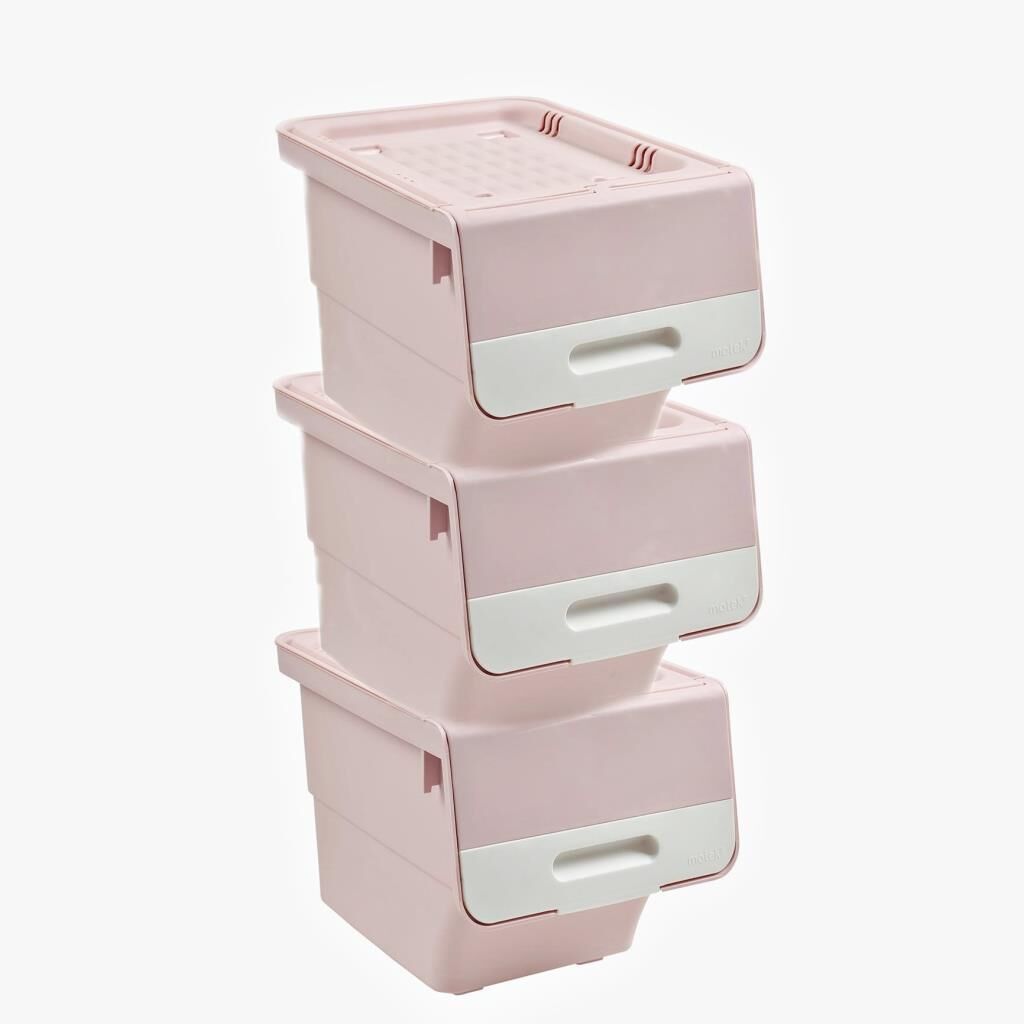 Geseus Motek Organızer Tekerlekli Eşya Ve Erzak Kutusu 3x12 Lt-Mt07 Pembe+Beyaz