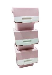 Geseus Motek Organızer Tekerlekli Eşya Ve Erzak Kutusu 3x12 Lt-Mt07 Pembe+Beyaz