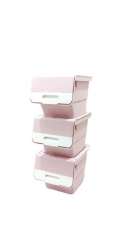Motek  Patateslik Soğanlık Tekerlekli Organızer Eşya Ve Erzak Kutusu 3x33 Lt-Mt05 Pembe+Beyaz