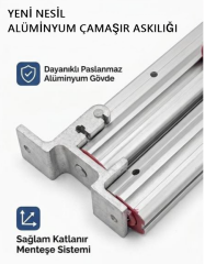 Duvara Monteli Paslanmaz Alüminyum Makaralı Katlanır Çamaşır Askısı İp Hediyeli