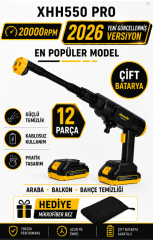 Geseus Çift Akülü Şarjlı Yüksek Basınçlı Oto Yıkama Tabancası - Araba, Halı, Klima Temizleme & Bahçe Sulama Makinesi - XHH550PRO