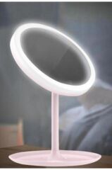 Dokunmatik Led Işıklı Usb Şarjlı Makyaj Aynası Yuvarlak Pembe-SM8036