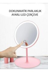 Dokunmatik Led Işıklı Usb Şarjlı Makyaj Aynası Yuvarlak Pembe-SM8036