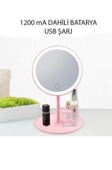 Dokunmatik Led Işıklı Usb Şarjlı Makyaj Aynası Yuvarlak Pembe-SM8036