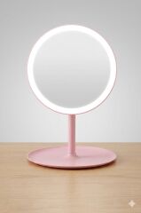 Dokunmatik Led Işıklı Usb Şarjlı Makyaj Aynası Yuvarlak Pembe-SM8036